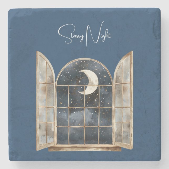 Dessous-de-verre En Pierre Or Bleu Étoiles Argent (Devant)