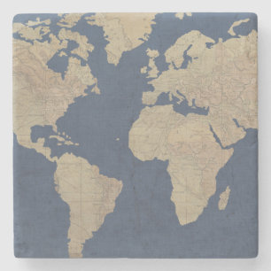 Dessous-de-verre En Pierre Or et carte bleue du monde