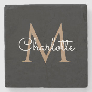 Dessous-de-verre En Pierre Or Monogramme Élégant Script Féminin