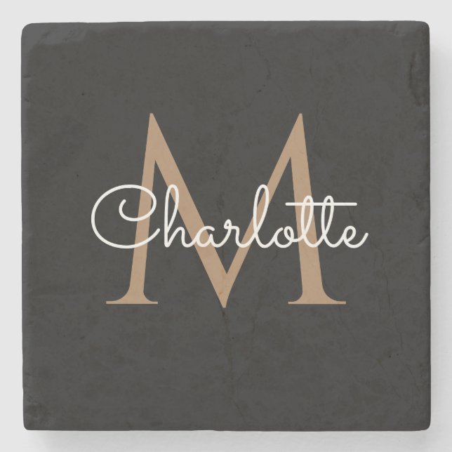 Dessous-de-verre En Pierre Or Monogramme Élégant Script Féminin (Devant)