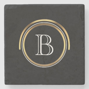 Dessous-de-verre En Pierre Or noir élégant décoré d'un monogramme classiq