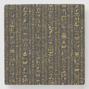 Dessous-de-verre En Pierre Or vintage d'hiéroglyphes égyptiens sur le noir