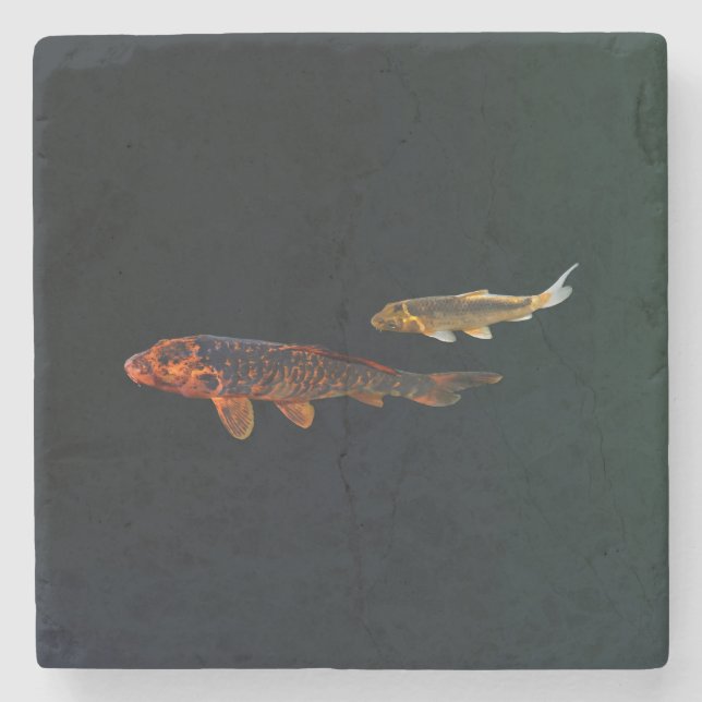Dessous-de-verre En Pierre Orange Koi et Gold Koi (Devant)
