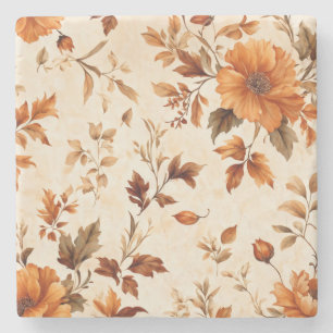 Dessous-de-verre En Pierre Orange profonde Vintage  Floral Motif d'automne