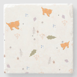 Dessous-de-verre En Pierre Orange Tabby et Motif Feuille