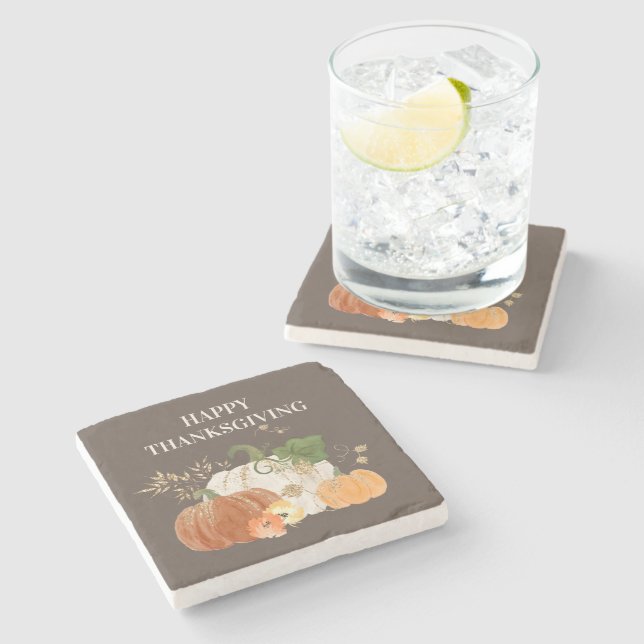 Dessous-de-verre En Pierre Orange White Citrouille Gold Parties scintillant T (Côté)