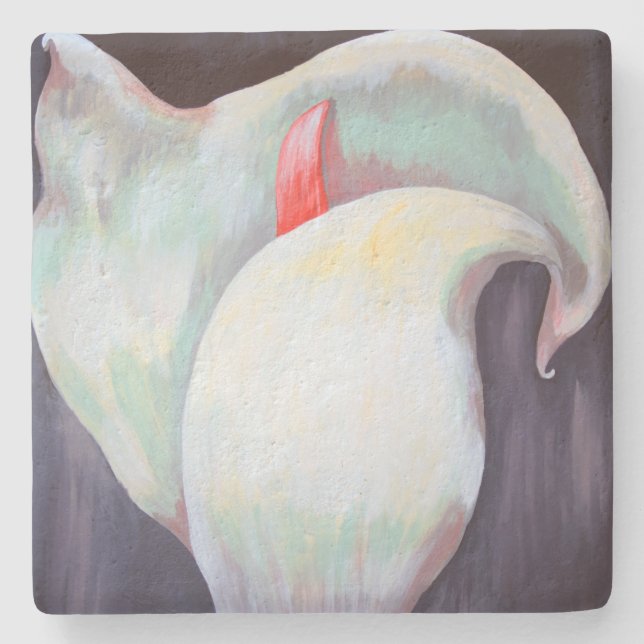 Dessous-de-verre En Pierre Orchidée blanche d'ivoire avec teintes citron Lila (Devant)