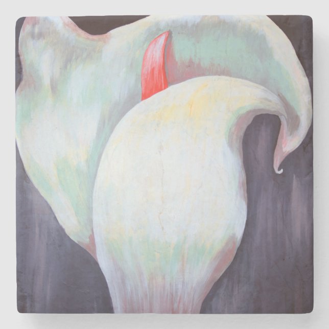 Dessous-de-verre En Pierre Orchidée blanche d'ivoire avec teintes citron Lila (Devant)