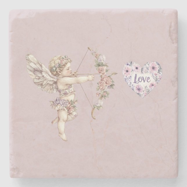 Dessous-de-verre En Pierre Orchidée Flèche de l'Amour de Cupidon Violet Fleur (Devant)