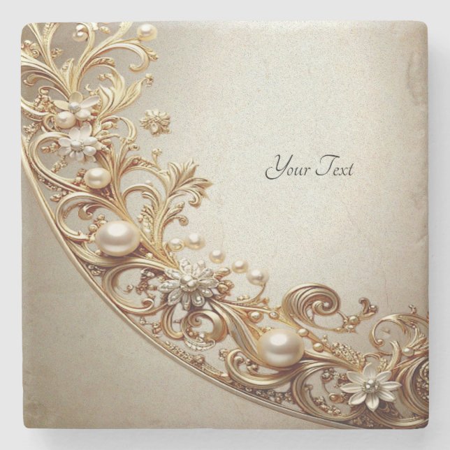 Dessous-de-verre En Pierre Ornate Gold Flourish Stone Coaster (Devant)