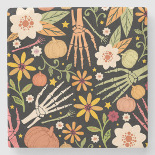 Dessous-de-verre En Pierre Os d'Halloween, motif floral sans couture.