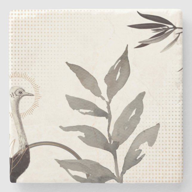 Dessous-de-verre En Pierre Ostrich Feuilles d'aquarelle moderne | Ivoire (Devant)