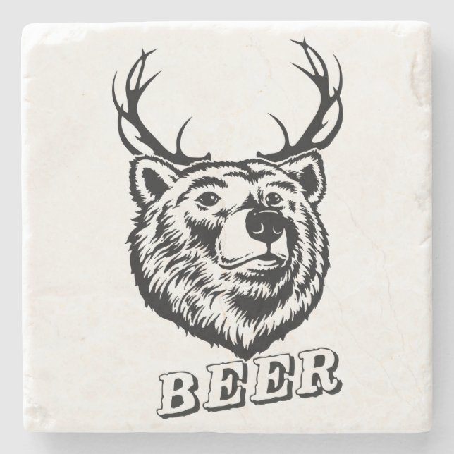 Dessous-de-verre En Pierre Ours + Cerf = Bière ? (Devant)