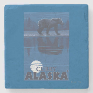 Dessous-de-verre En Pierre Ours dans le clair de lune - cari, Alaska