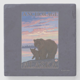 Dessous-de-verre En Pierre Ours et cub - Anchorage, Alaska