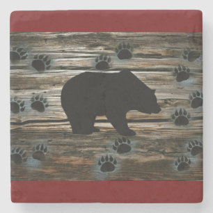 Dessous-de-verre En Pierre Ours Noir Ours Noir Pâtes Bois Rustique