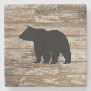 Dessous-de-verre En Pierre Ours noir Tapis de bain rustique en bois