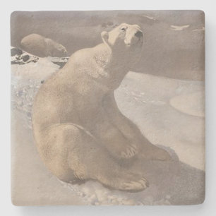 Dessous-de-verre En Pierre Ours polaire neige d'hiver illustration vintage gr