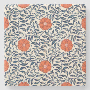 Dessous-de-verre En Pierre Owen Jones Rouge Orange Noir Floral Vintage Boho