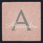 Dessous-de-verre En Pierre Pailleté de rose en or rose et monogramme<br><div class="desc">Rose gold rose et gris charbon (gris) Faux paillettes et carrelage en pierre élégant à paillettes. Ces carreaux de pierre peuvent être personnalisés pour inclure votre initiale et votre prénom et constituent un merveilleux anniversaire de 16 ans, un enterrement de vie de jeune fille, une fête de bachelorette ou un...</div>