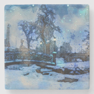 Dessous-de-verre En Pierre Painting of winter night in city park