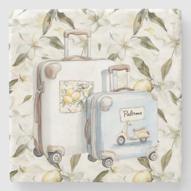 Dessous-de-verre En Pierre Palermo Italian coast Lemons Suitcases (Devant)