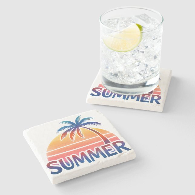 Dessous-de-verre En Pierre Palmier de coucher de soleil rétro (Côté)