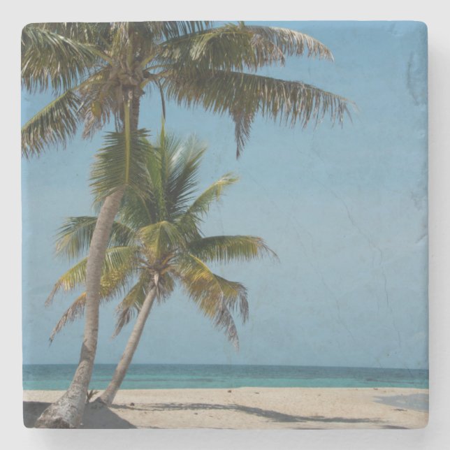 Dessous-de-verre En Pierre Palmier et plage de sable blanc (Devant)