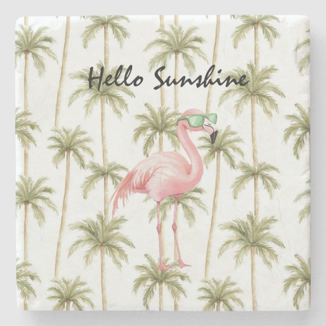 Dessous-de-verre En Pierre Palmier Flamant Rose (Devant)