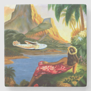 Dessous-de-verre En Pierre Palmier hawaïen tropical vintage d'avion de mer