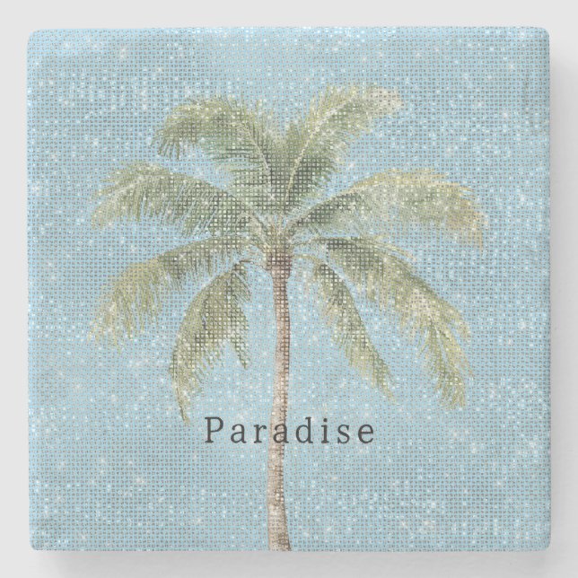 Dessous-de-verre En Pierre Palmier Tropical Ciel Bleu Étincelle  (Devant)