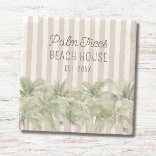 Dessous-de-verre En Pierre Palmiers tropicaux Beige Stripes Maison de plage