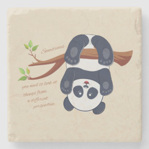 Dessous-de-verre En Pierre panda adorable suspendu à l'envers
