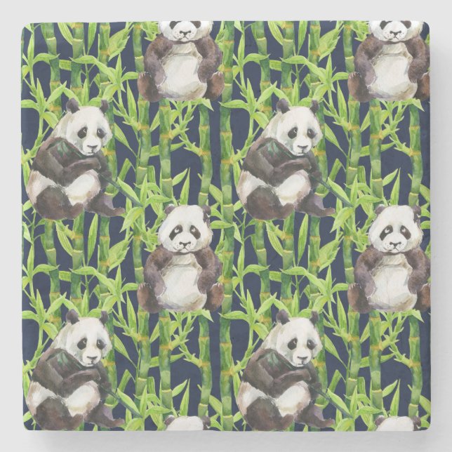 Dessous-de-verre En Pierre Panda avec Motif d'aquarelle en bambou (Devant)