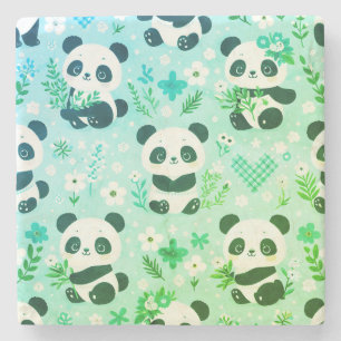Dessous-de-verre En Pierre Panda Bear Motif Vert Imprimer
