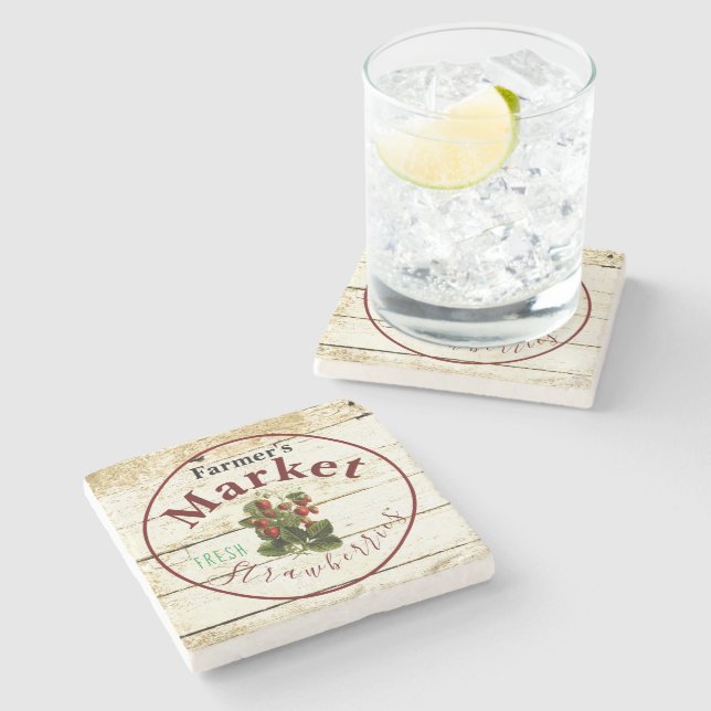 Dessous-de-verre En Pierre Panneau de fraises de marché de l'agriculteur (Côté)