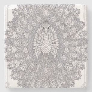 Dessous-de-verre En Pierre Paon Cristal Art Linéaire Géométrique Oiseau