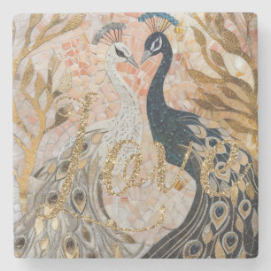 Dessous-de-verre En Pierre Paons Or Paillettes Amour Rougeur Rose 