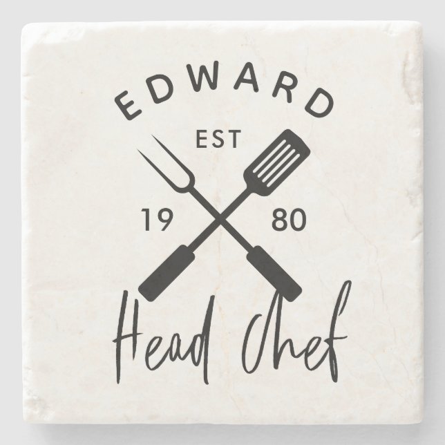 Dessous-de-verre En Pierre Papa chef chef barbecue grill Noël anniversaire mo (Devant)