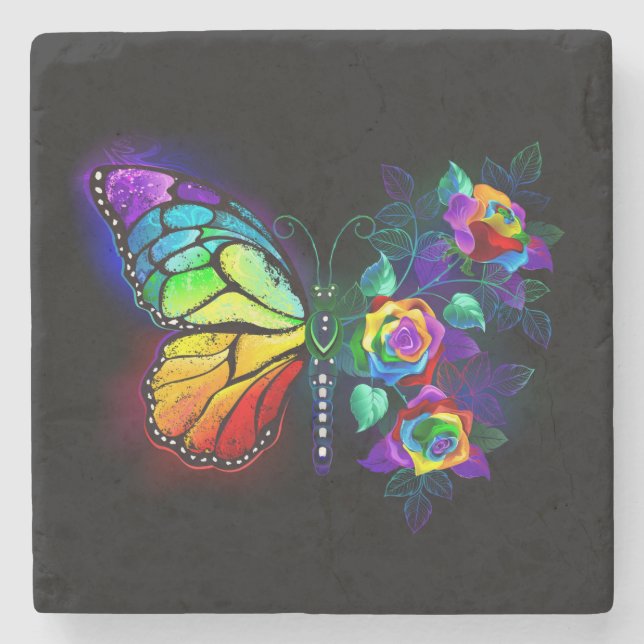 Dessous-de-verre En Pierre Papillon arc-en-ciel (Devant)