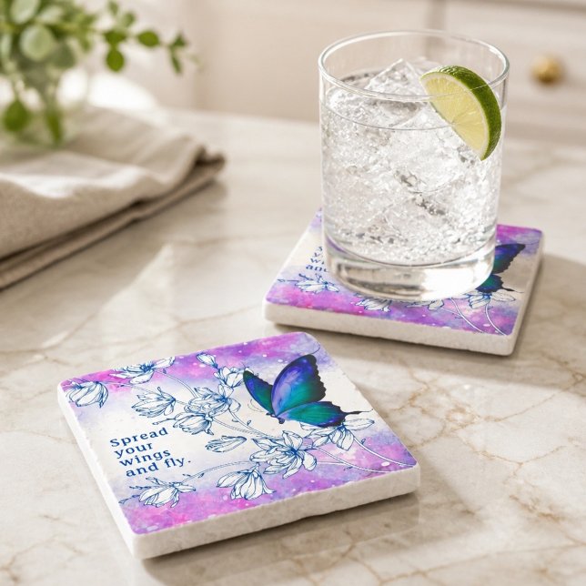 Dessous-de-verre En Pierre Papillon Bleu Inspirant  (Créateur téléchargé)