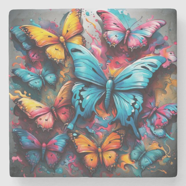 Dessous-de-verre En Pierre Papillon Coloré  (Devant)