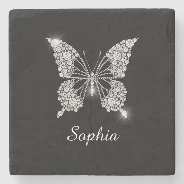 Dessous-de-verre En Pierre Papillon Diamants blancs, Nom do-it-yourself Scrip (Devant)
