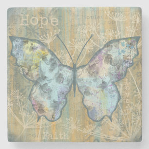 Dessous-de-verre En Pierre Papillon "Foi, Espoir et Amour"