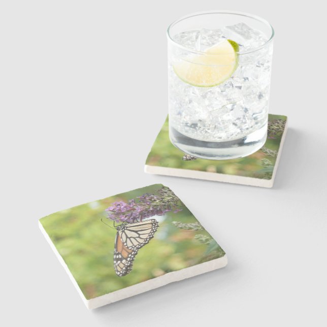 Dessous-de-verre En Pierre Papillon Monarque sur papillon pourpre Bush (Côté)