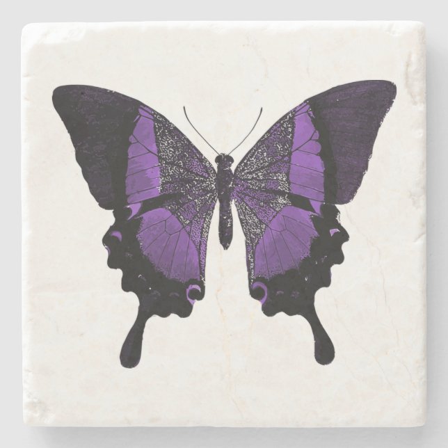 Dessous-de-verre En Pierre Papillon pourpre et noir (Devant)