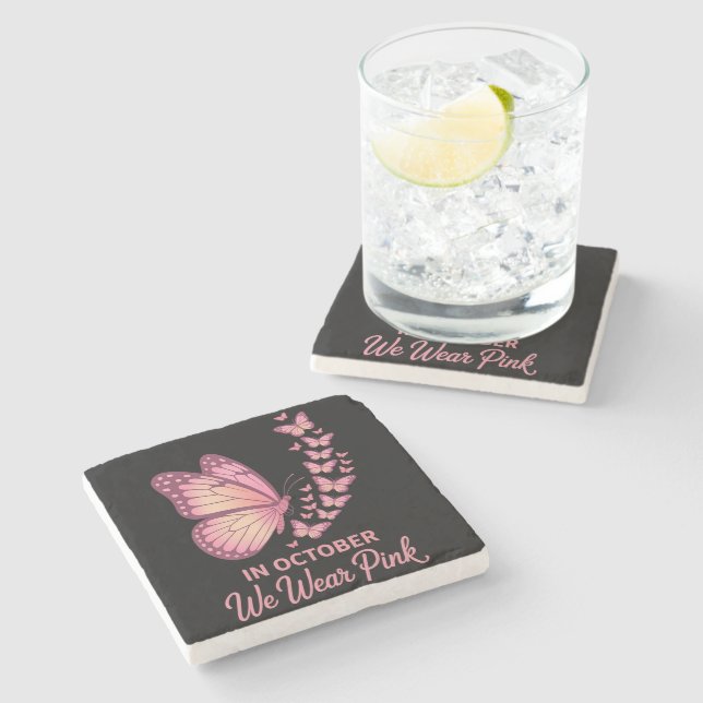 Dessous-de-verre En Pierre papillon rose poitrine octobre (Côté)