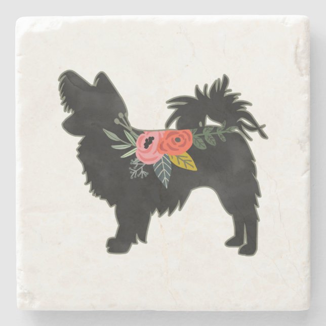 Dessous-de-verre En Pierre Papillon Toy Chien race Boho Floral Silhouette (Devant)