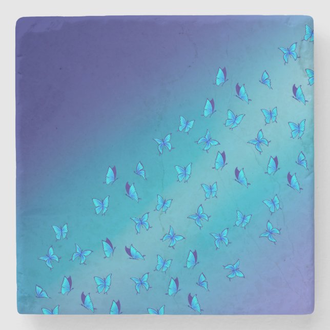Dessous-de-verre En Pierre Papillons bleus enchantés (Devant)