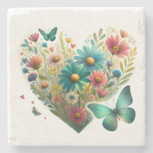 Dessous-de-verre En Pierre Papillons Botaniques Fleur Sauvage Murmurante